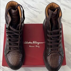 Salvatore Ferragamo Brown Leather Sneakers